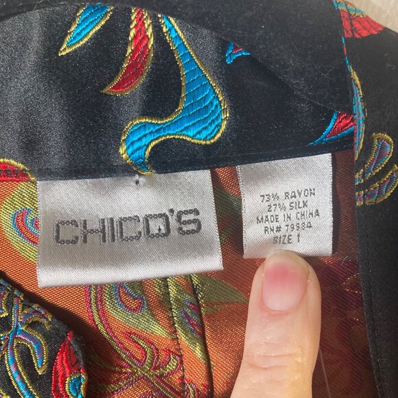 Womens Chicos Asian Silk Blend Kula Intrigue Jacket Black Multi M Rayon Silk - Picture 7 of 10